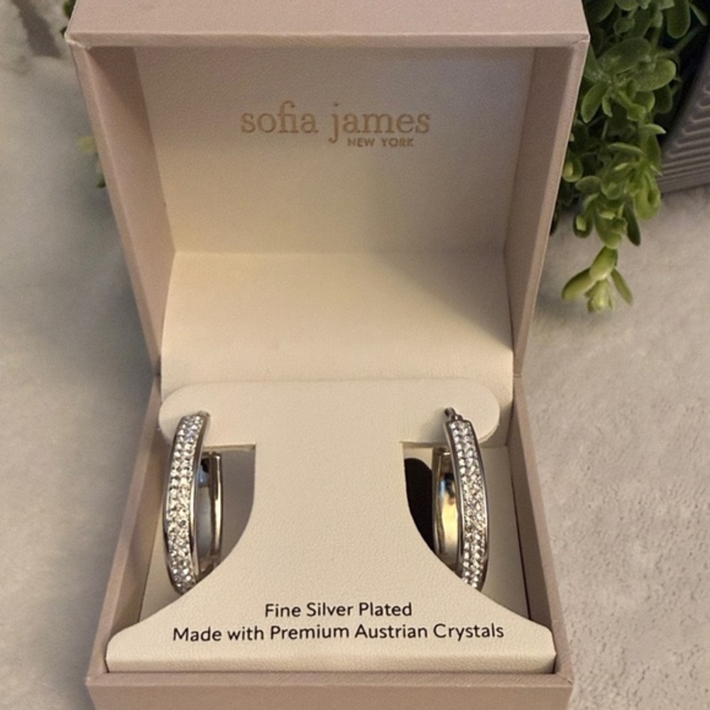 Silver plated Austrian Crystals Women’s Silver Hoop Earrings